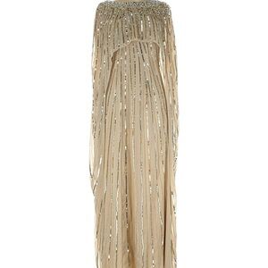 MAC DUGGAL Gold Embellished Beaded Column Cape Gown